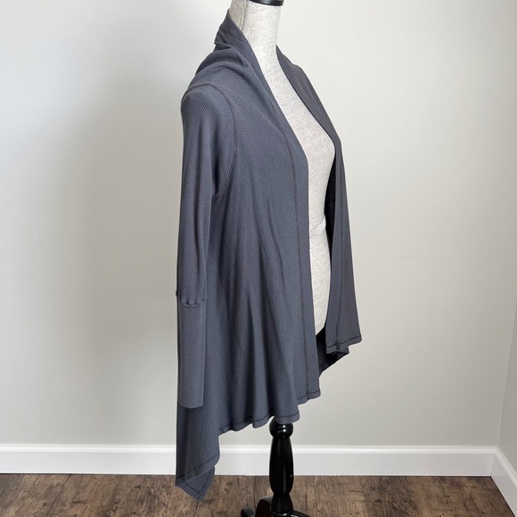 Long Sleeve Thermal Waffle Knit Handkerchief Cardigan Sweater Top Grey Small - Picture 7 of 13